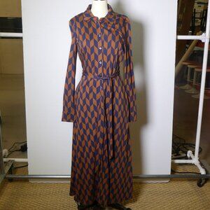 Boden Navy & Brown Button-Down Dress – Size 6R | Unworn